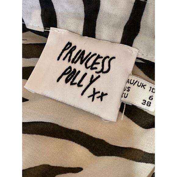 Princess Polly Black White Zebra Animal Print Short Sleeve Button Up Shirt Top 6 - Picture 4 of 5
